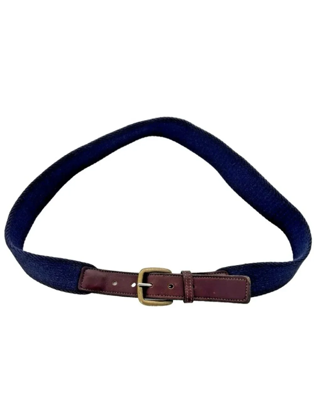 Vintage Navy Mahogany Webbed Leather Belt Netherlands Men’s Size 32 Brass Buckle